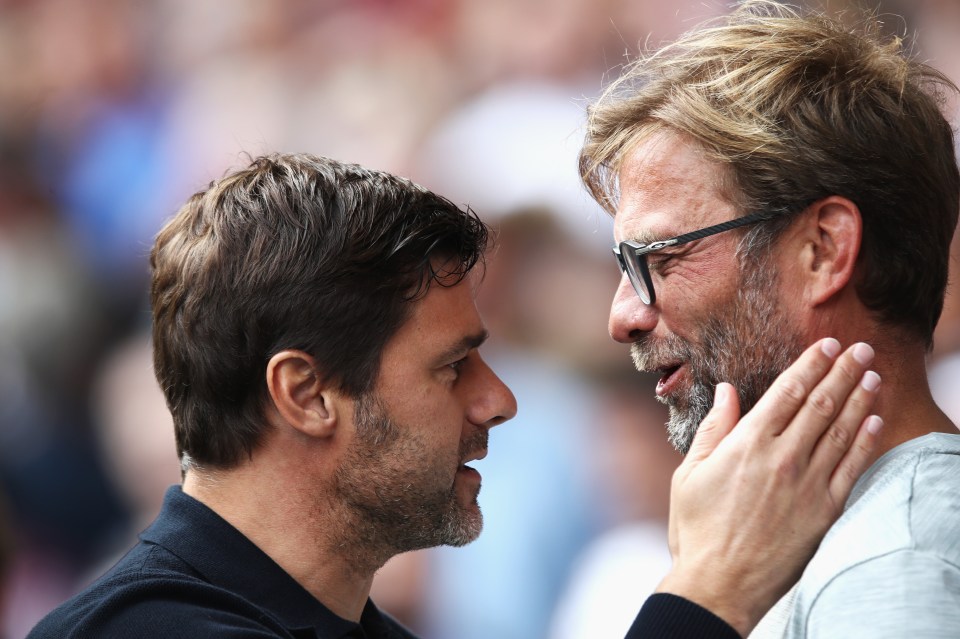 LONDON, ENGLAND - AUGUST 27: Mauricio Pochettino, Manager of Tottenham Hotspur L) and Jurgen Klopp, Manager of Liverpool (R) embrace prior to kick off during the Premier League match between Tottenham Hotspur and Liverpool at White Hart Lane on August 27, 2016 in London, England. (Photo by Julian Finney/Getty Images)