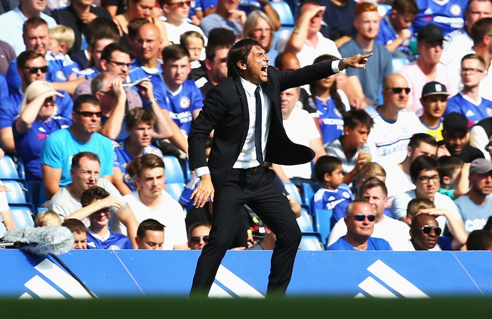 LONDON, ENGLAND - AUGUST 27: Antonio Conte, Manager of Chelsea reacts during the Premier League match between Chelsea and Burnley at Stamford Bridge on August 27, 2016 in London, England. (Photo by Steve Bardens/Getty Images)