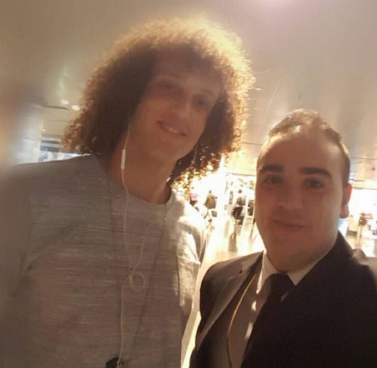 David Luiz poses for a picture amid claims he has arrived at Heathrow ahead of a return to Chelsea