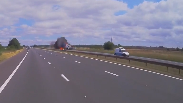  A black cloud of smoke billowed from the hard shoulder of the M180 after the horror smash