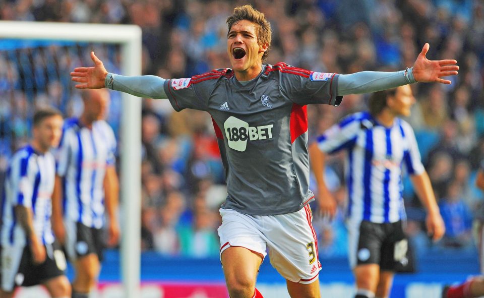 SHEFFIELD, ENGLAND - SEPTEMBER 22: Marcos Alonso of Bolton celebrates scoring to make it 1-0 during the npower Championship match between Sheffield Wednesday and Bolton Wanderers at Hillsborough Stadium on September 22, 2012 in Sheffield, England. (Photo by Michael Regan/Getty Images)