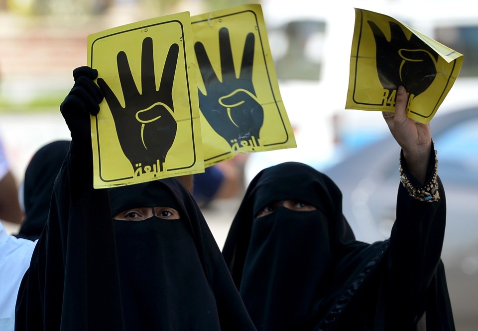  Fully-veiled female supporters of the Muslim Brotherhood protest in the streets with Turkey accused of supporting MB and other Islamist groups