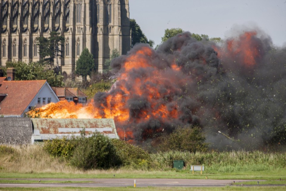  Moment of impact . . . vintage jet smashes into traffic on A27