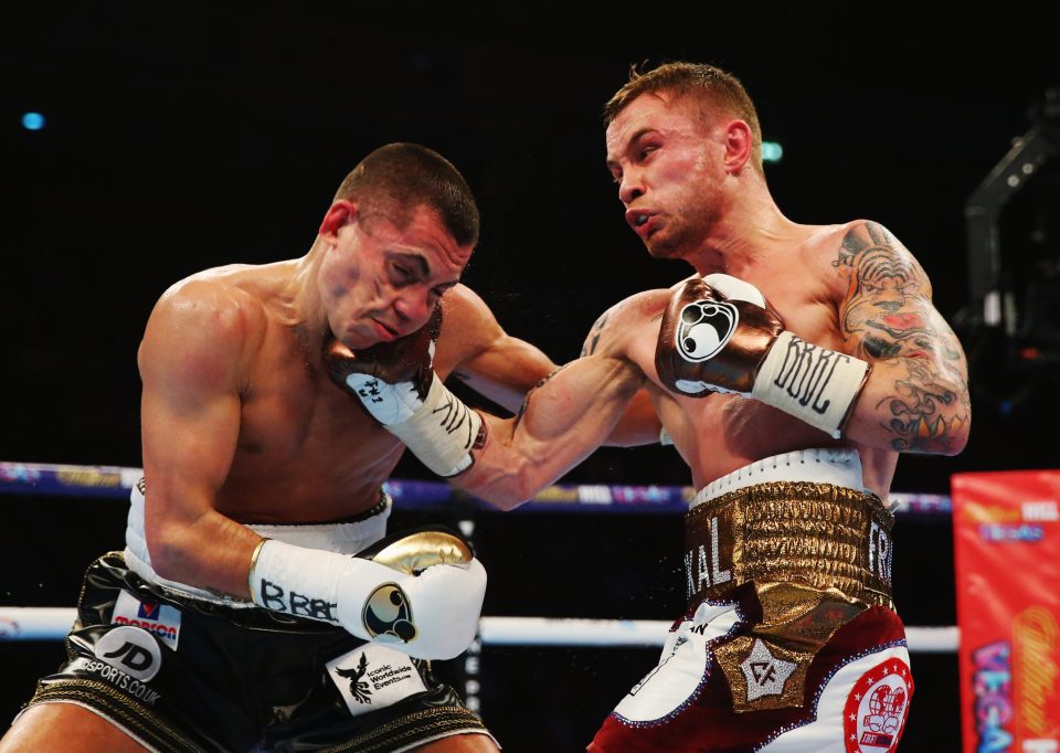 Carl Frampton connects with an uppercut that broke Scott Quigg's jaw 