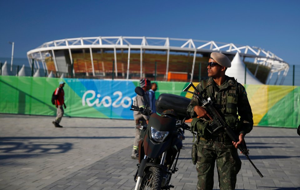  A soldier of the Brazilian Armed Forces stands guard outside the Olympic Park