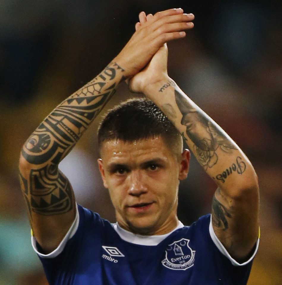 Happier days...Muhamed Besic salutes the fans after pres-season friendly with Dresden