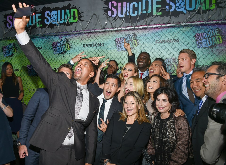  Cara with her co-stars at the Suicide Squad premiere in New York City