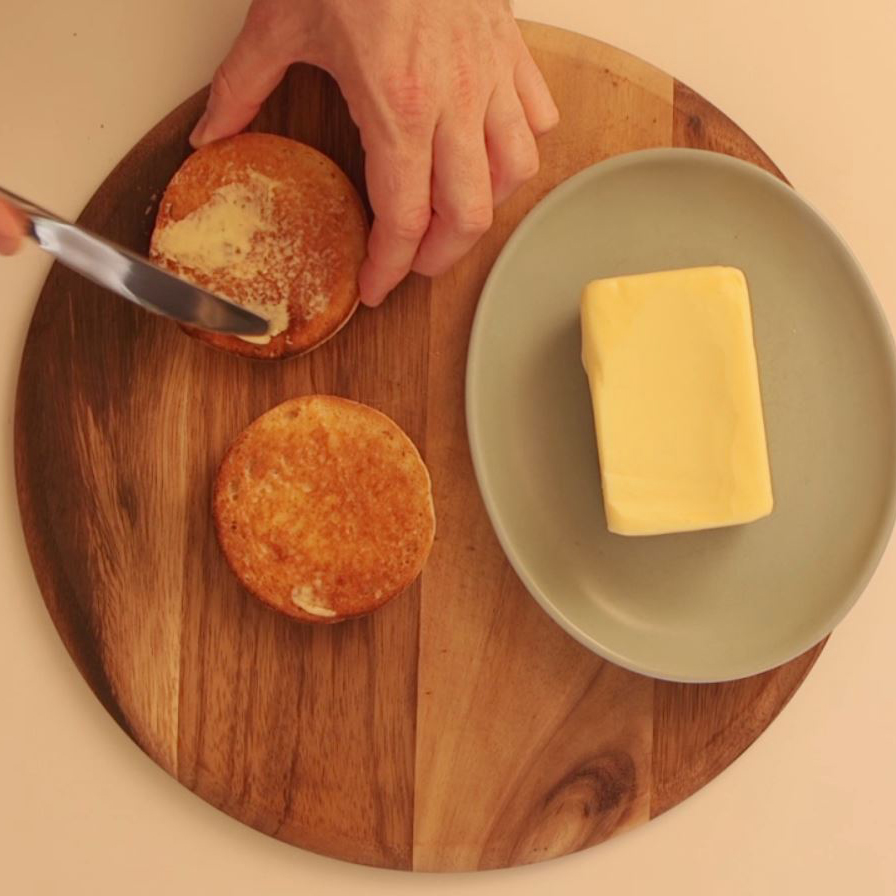  Toast and butter an English muffin