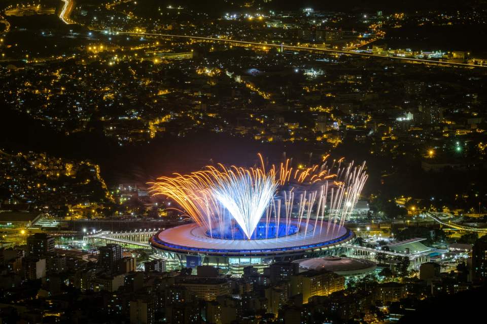 Fireworks are tested for the opening ceremony at the Maracana