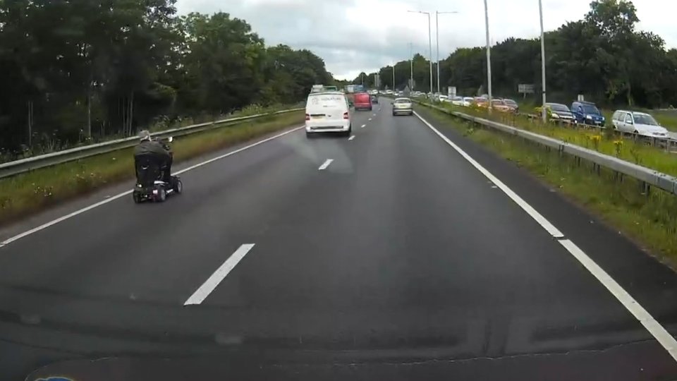 Drivers had to slam on their breaks to avoid a man riding on a mobility scooter