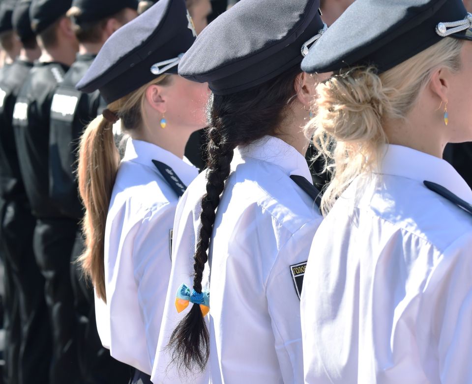 Some officers even sported hair ribbons in Ukrainian colours