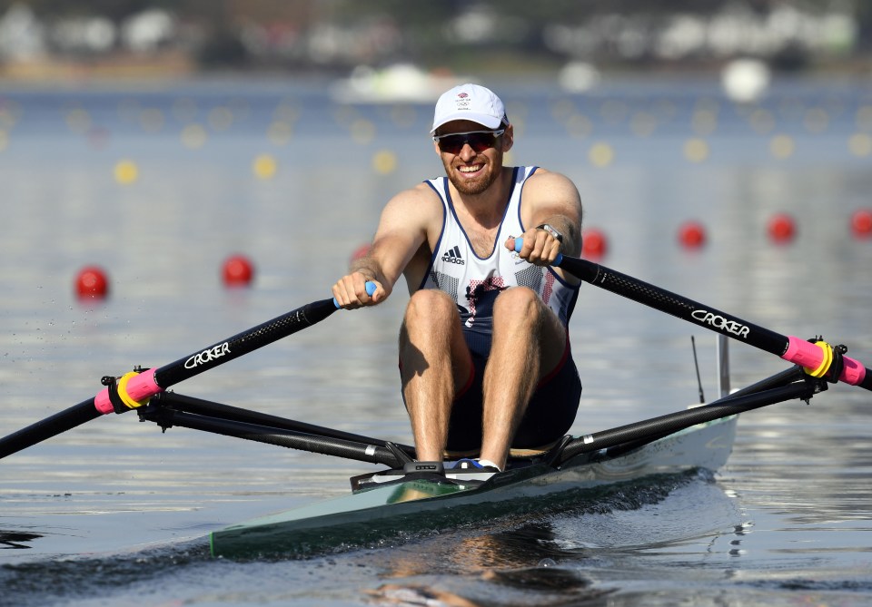 Great Britain's Alan Campbell rows durin