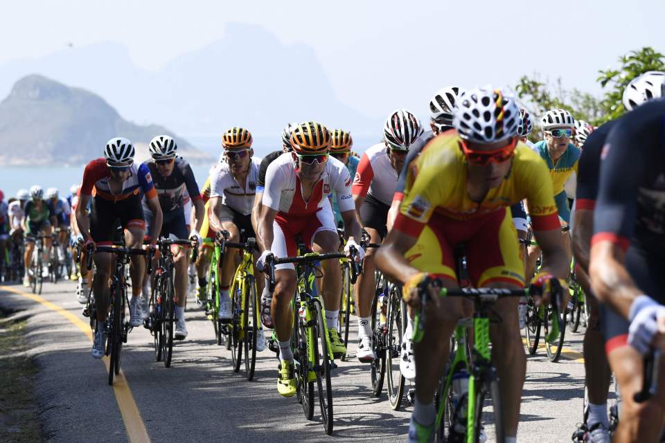  The peleton ride during the Men's Road cycling race in the Rio 2016 Olympic Games