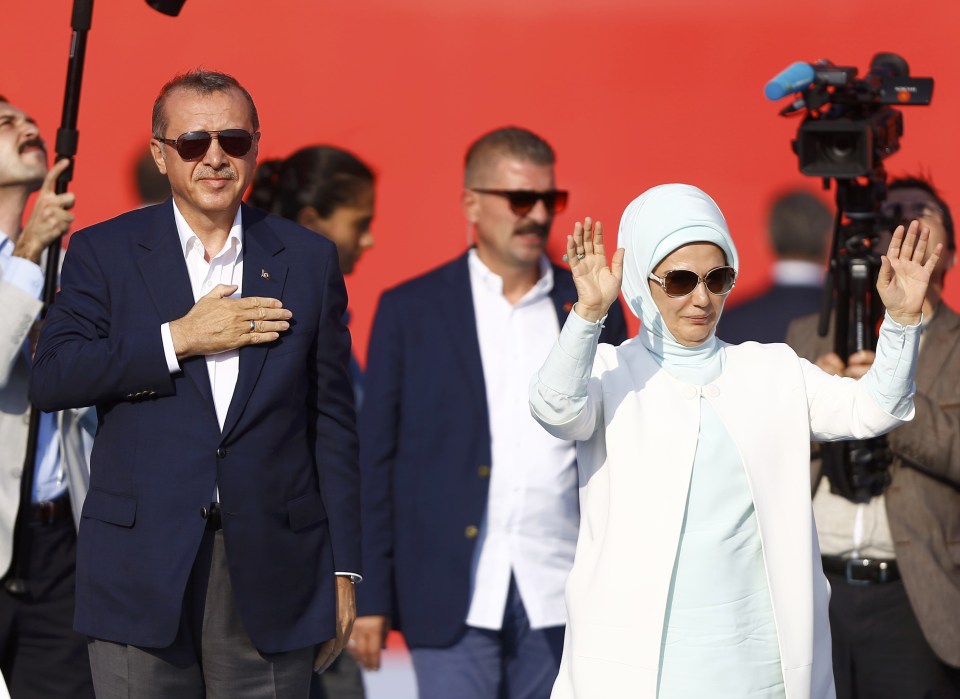 Turkish President Erdogan and his wife Emine Gulbaran attend Democracy and Martyrs Rally in Istanbul