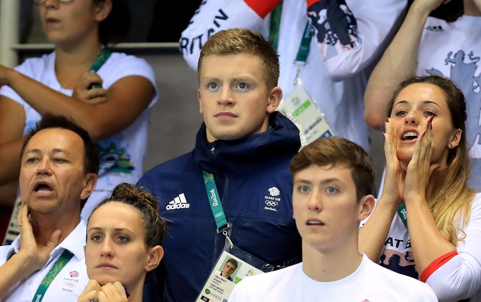  Olympic gold medallist Adam Peaty watches on as James Guy fails to win a medal