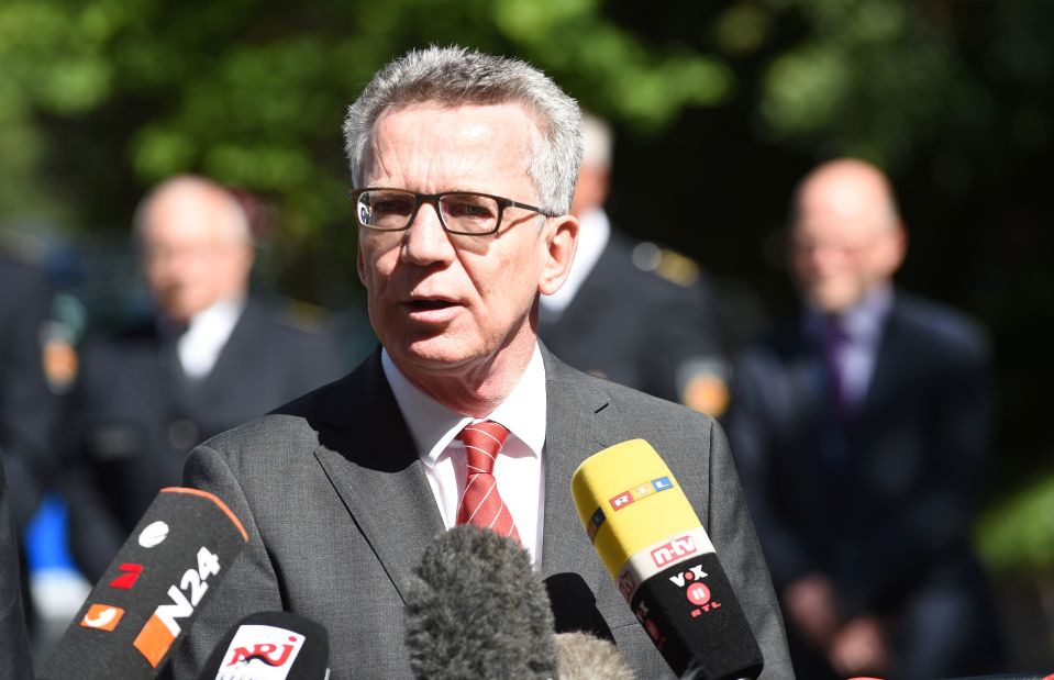 German Interior Minister Thomas de Maiziere speaks to media following anti-terror raids this morning