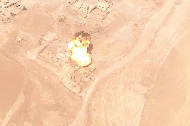 Aerial footage showed the scale of the devastating explosion, which was aimed at Iraqi forces pushing ISIS back