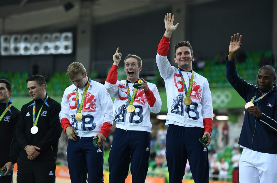 Jason Kenny and the Team GB men enjoy their moment back on the top of the Olympic podium