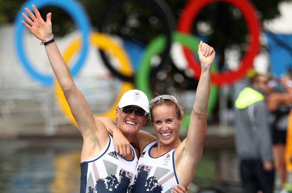 Heather Standing and Helen Glover celebrate their brilliant win