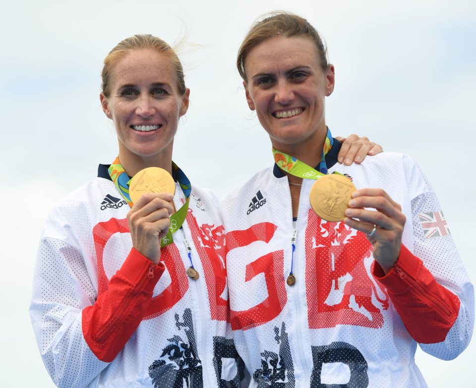 Helen Glover and Heather Standing proudly display their womens pairs gold medal