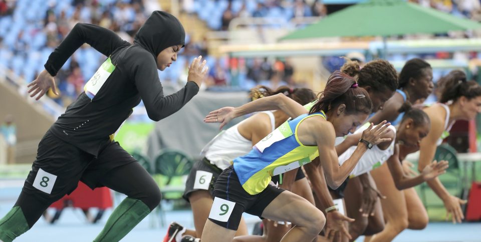  Abuljadayel looks sleek as she launches her groound-breaking sprint in Rio