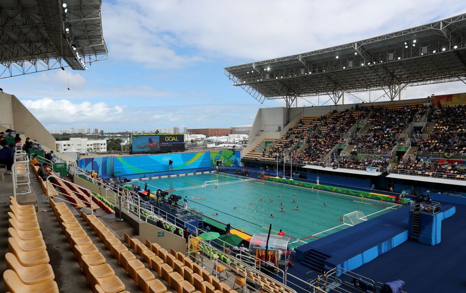  The Maria Lenk Aquatics Centre also saw a small crowd as the water polo got under way today