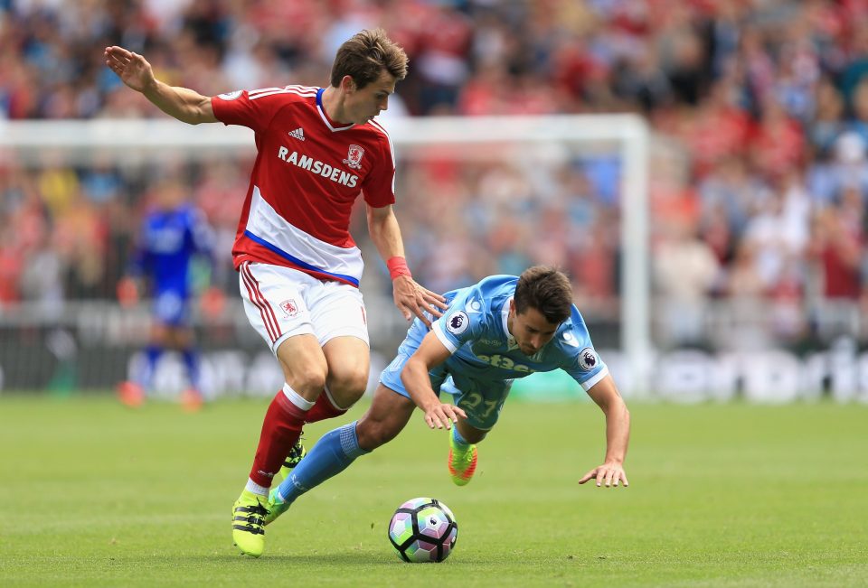 New Middlesbrough signing Marten de Roon in action against Stoke