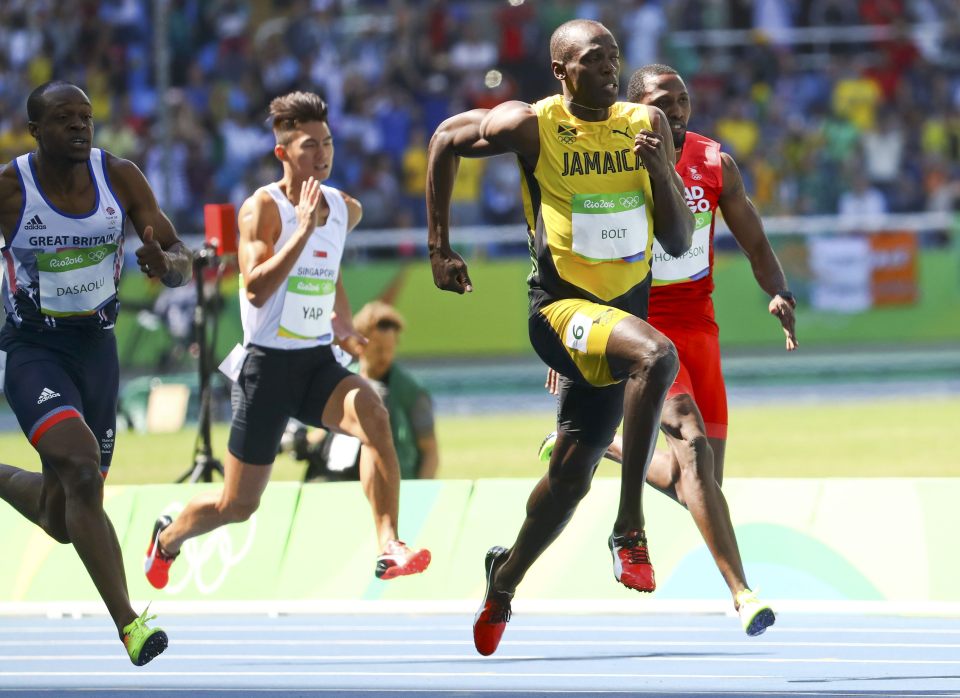 Bolt in full flow during the seventh of eight heats 