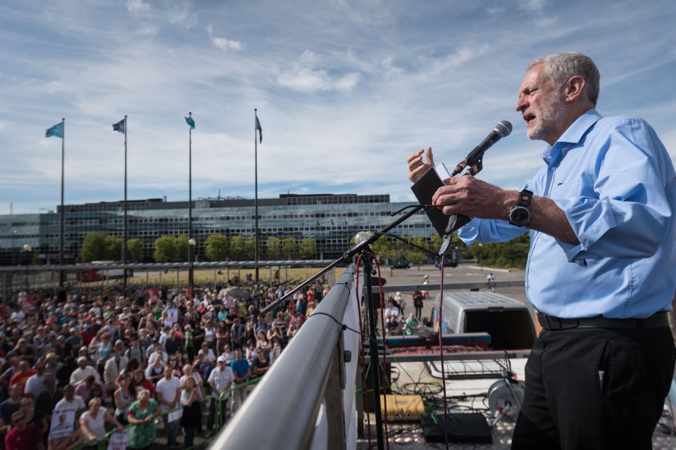  Jeremy Corbyn in front of Milton Keynes crowd