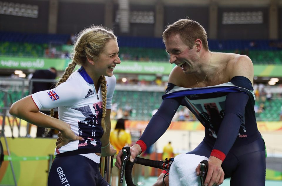 Jason Kenny has a laugh with his fiance Laura Trott