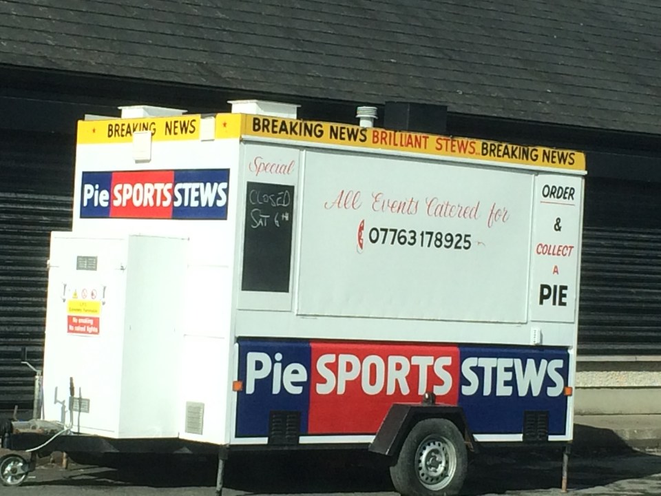  Pie and match . . . reader Robin Stanex sent in this snap of a catering trailer outside Belfast