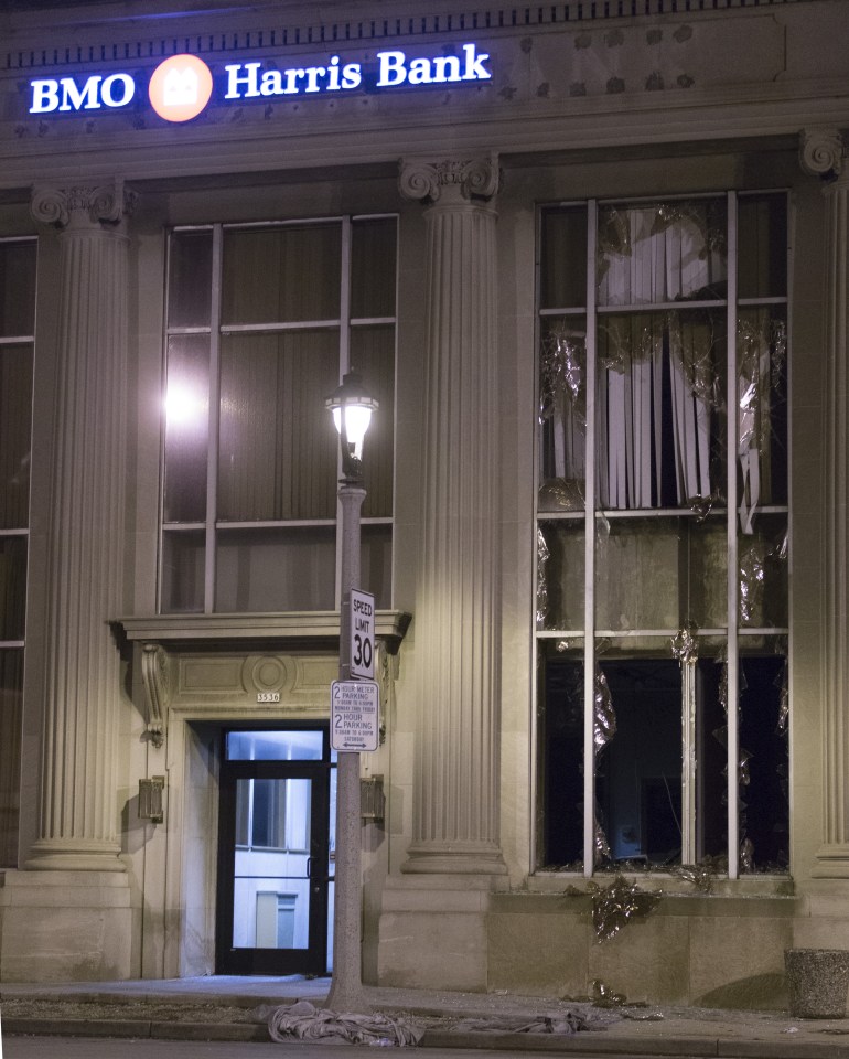  A fire-damaged BMO Harris Bank damaged during the riots