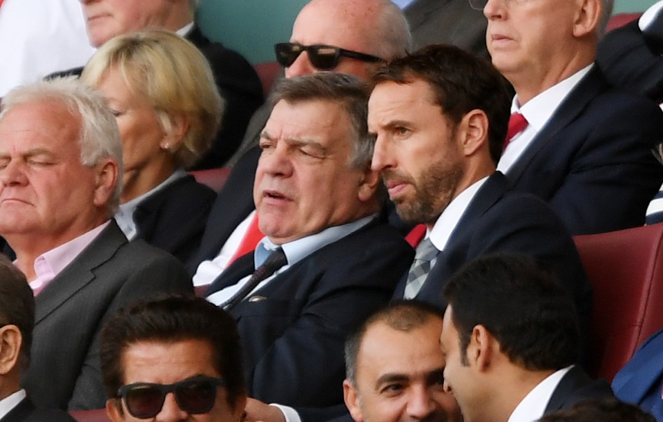  New England manager Sam Allardyce and U21 boss Southgate watch Arsenal's clash with Liverpool on the opening weekend