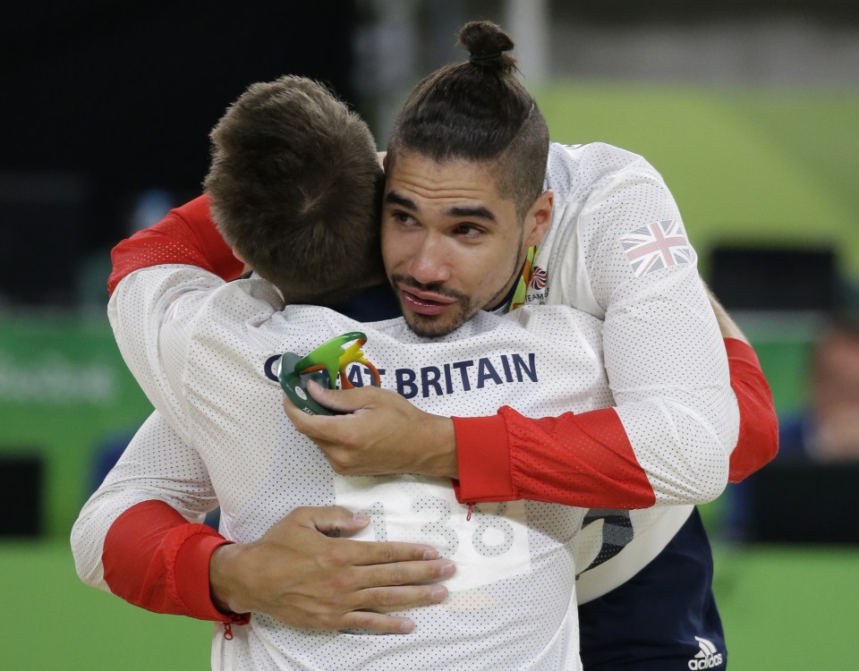 Louis Smith and Max Whitlock hug 