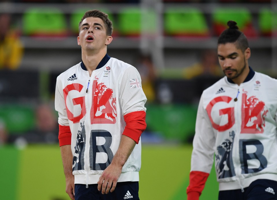 Max Whitlock and Louis Smith after their victories in the Men's Pummel Horse event 