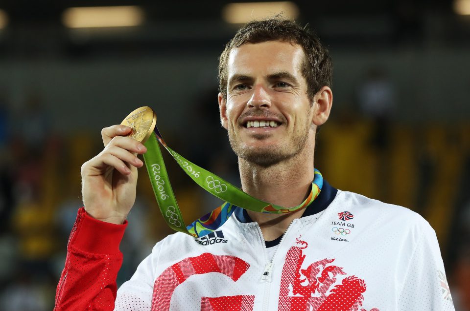  Andy Murray celebrates with the gold medal he won in Rio