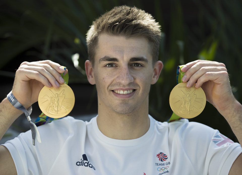  Max Whitlock shows off two gold medals for Gynmnastic Floor Execrcise and Pommel Horse