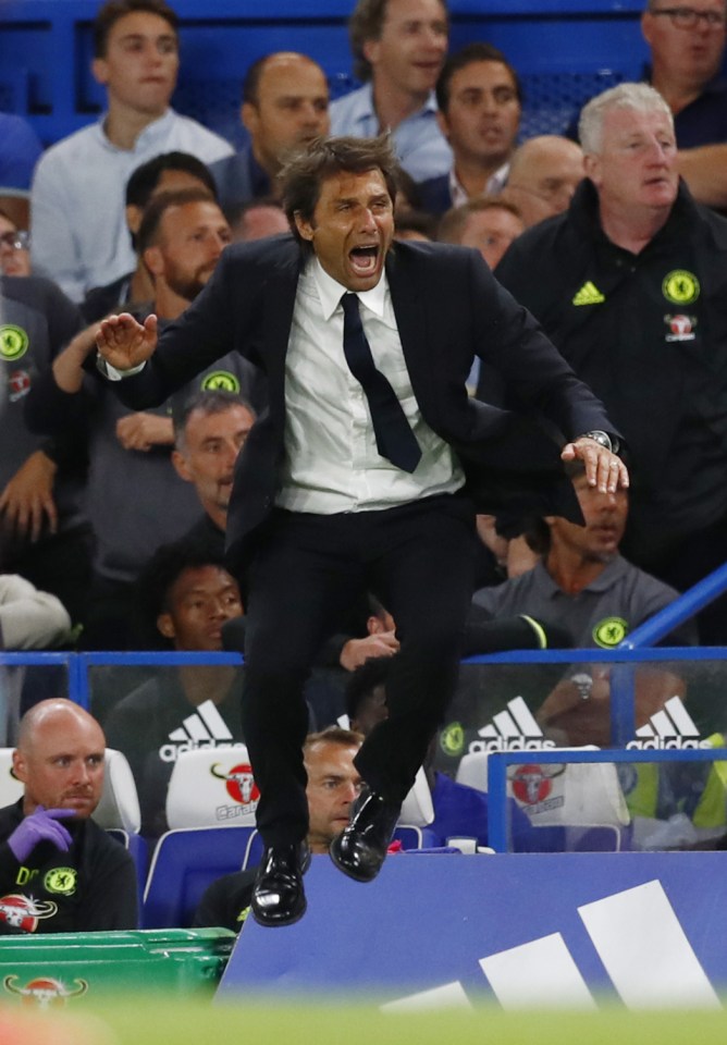 Antonio Conte yells at his Chelsea players on the touchline at Stamford Bridge