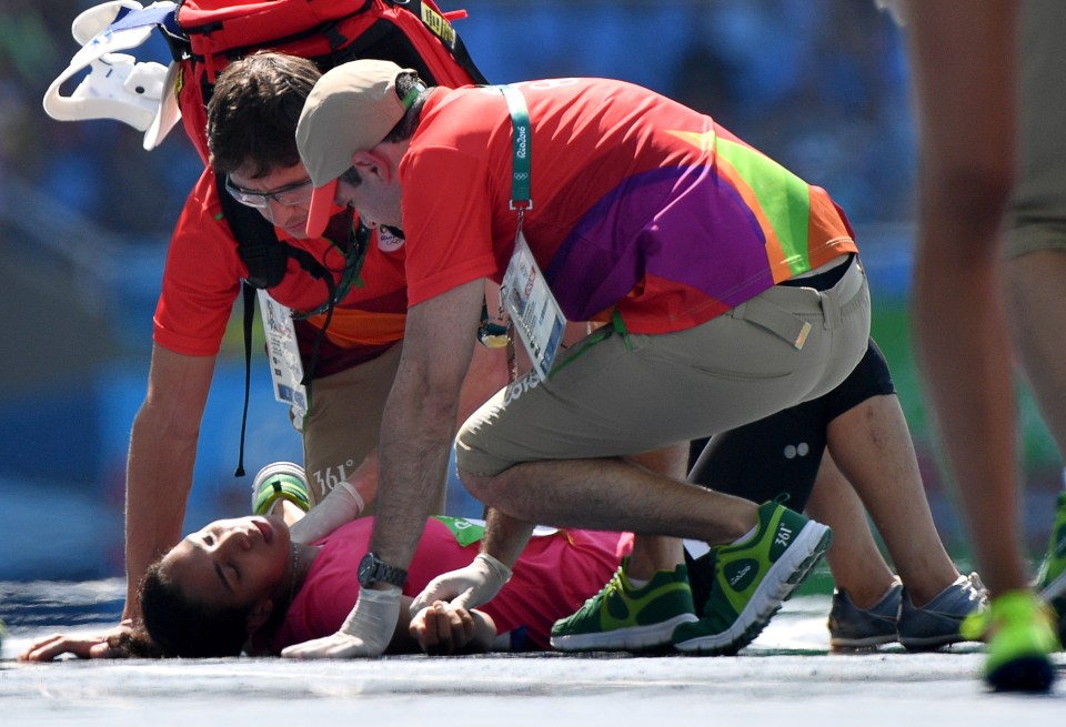 Fatma Nagib El Sharnouby was quickly treated by medics at the Olympic Stadium