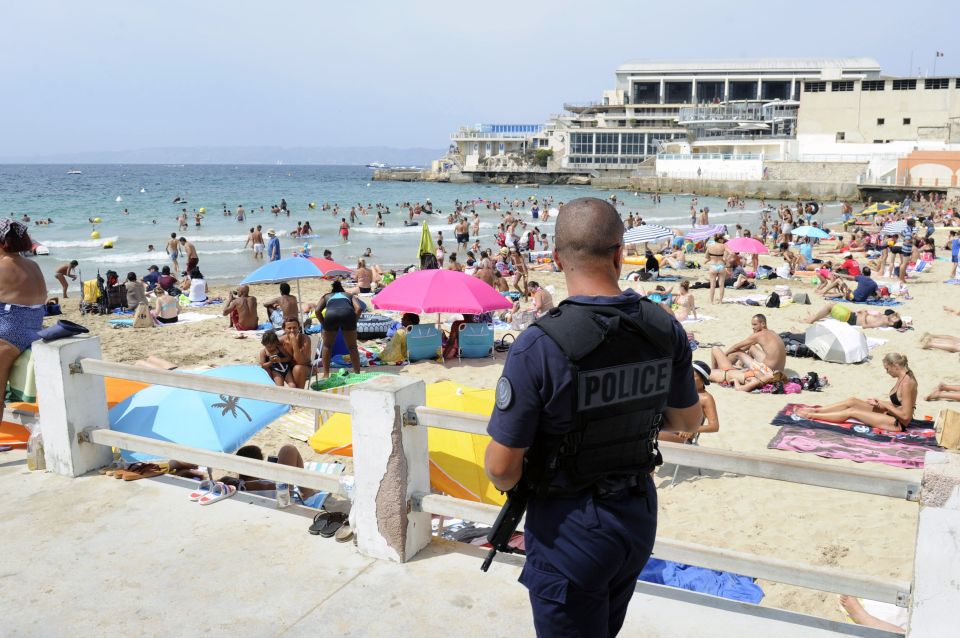  Armed police are currently patrolling beaches across France following recent terror attacks