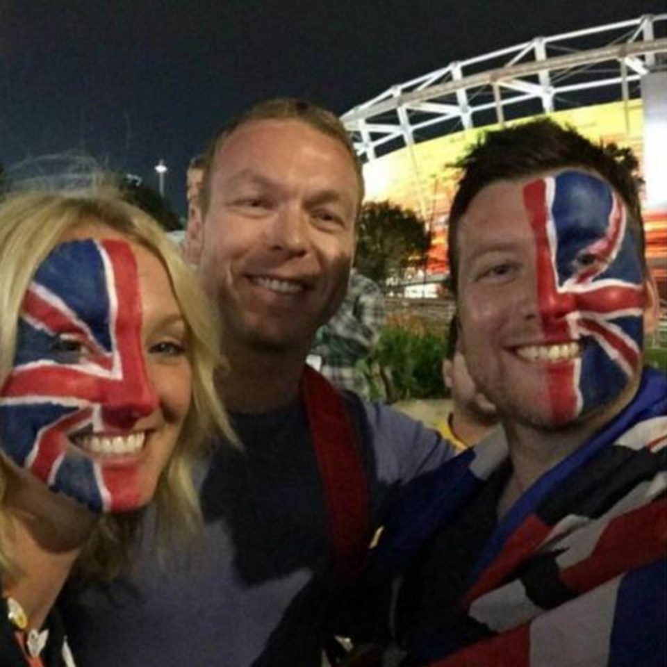  The couple pose with Sir Chris Hoy