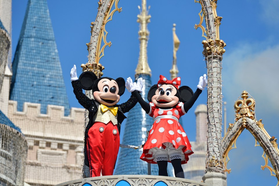  Mickey and Minnie Mouse, Dream Along Show in Front of Cinderella Castle at the Magic Kingdom, Disney World, Florida