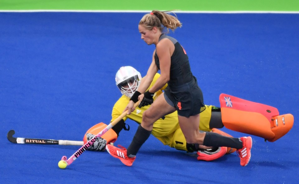 Maddie Hinch in action during GB's hockey success against the Ntherlands