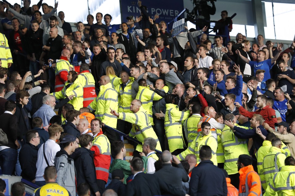 Leicester and Arsenal supporters confronted each other at the end of their Premier League clash