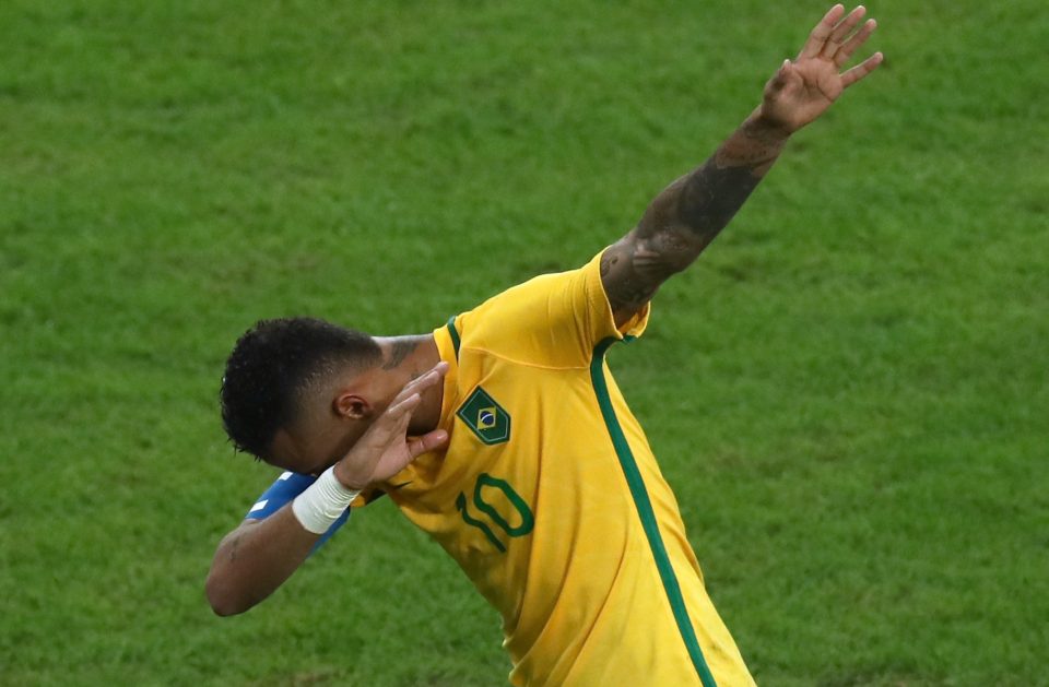 Neymar dabs after scoring the sensational opener in the mens football final