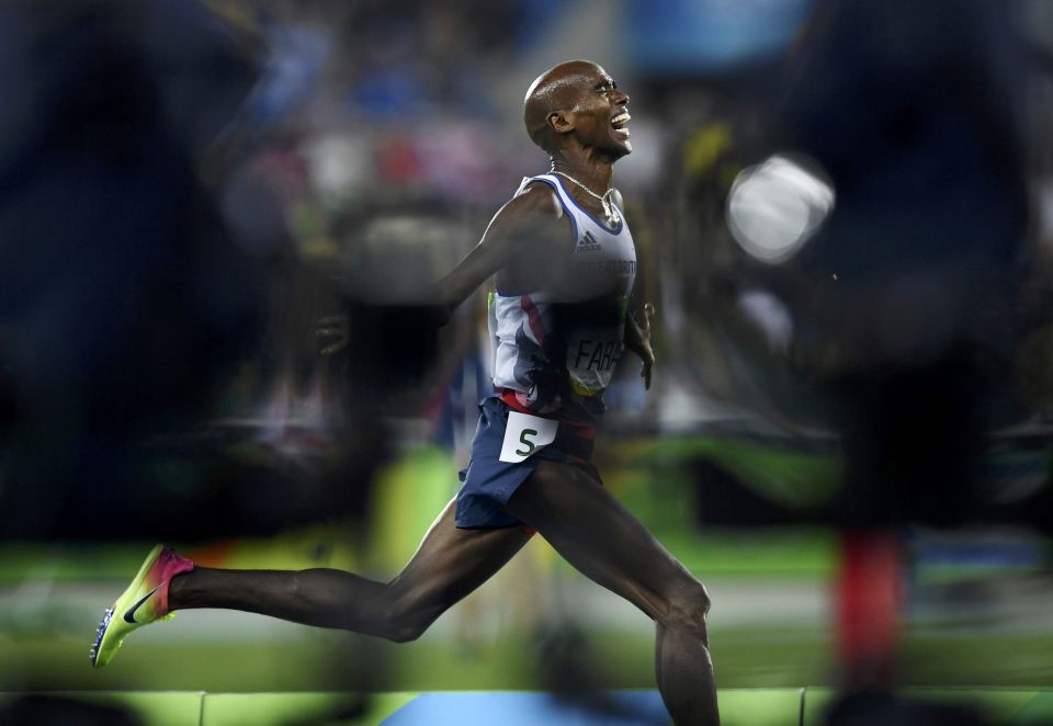  Mo Farah breaks into a smile as he sprints to his fourth Olympic gold medal