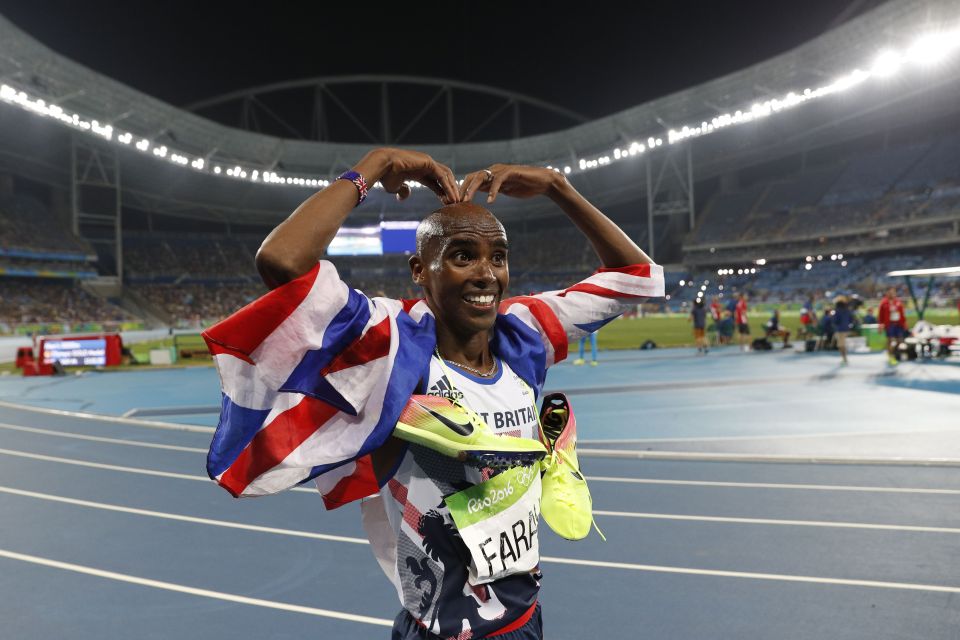  Mo Farah performs his trademark 'Mobot' after winning 5,000 metres gold in Rio