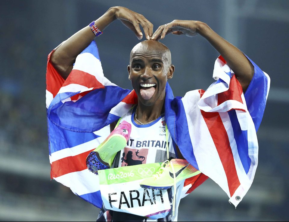 Mo Farah performs the Mobot after winning his fourth Olympic title