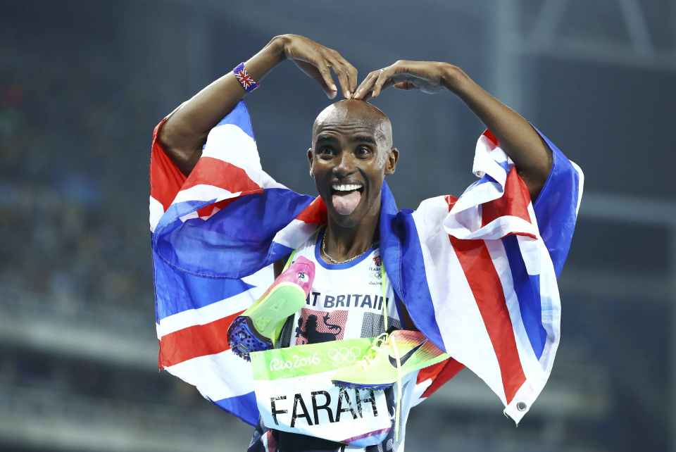 Mo Farah performs the Mobot after winning his fourth Olympic title