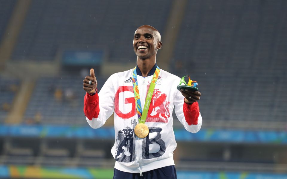 Mo Farah celebrates Britain's 65th medal of the Olympics